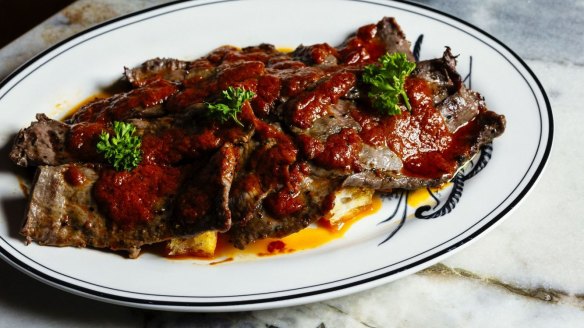 Go-to dish: Iskender - shaved lamb backstrap with capsicum sauce, pide bits and yoghurt.