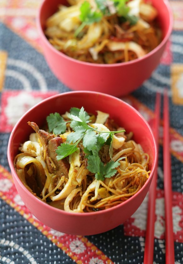 Singapore noodles with Chinese barbecue pork.