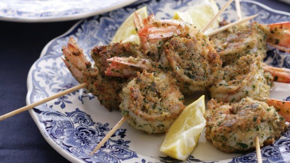 Turkish-style grilled prawn skewers.