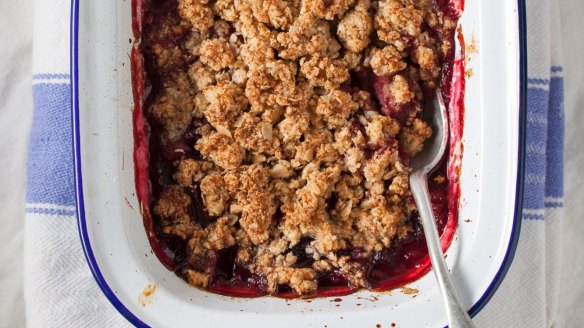 Rhubarb raspberry crumble. 