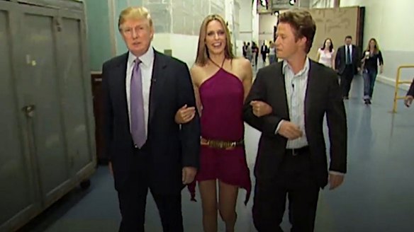 Donald Trump, actress Arianne Zucker, and host Billy Bush in the 2005 tape.