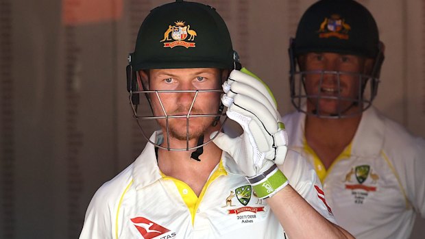 Didn't retaliate: Cameron Bancroft walks out to bat. He hadn't been picked for Australia at the time of the alleged incident.