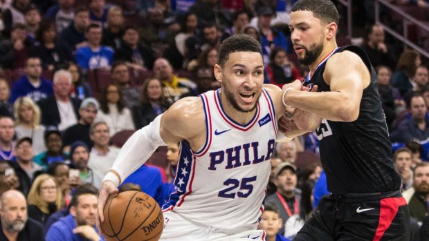 Baseline drive: Philadelphia 76ers' Ben Simmons moves to the basket against Los Angeles Clippers' Austin Rivers.