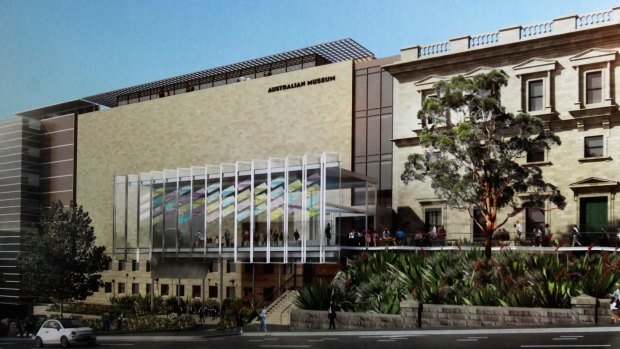 An artist's impression of the Australian Museum's new contemporary glass entrance called the Crystal Hall. 