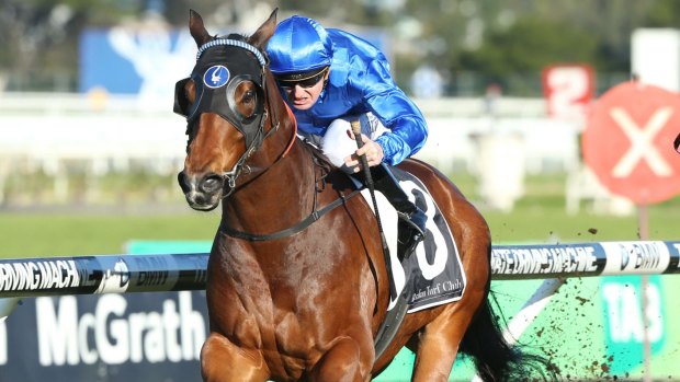 Impressive: Christian Reith rides Haussmann to a strong win in the Civic Stakes at Rosehill.