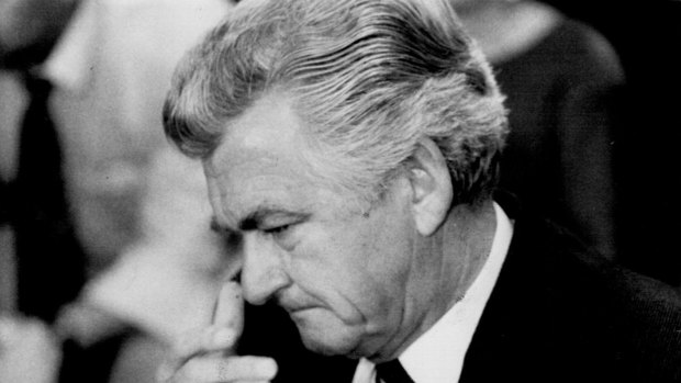 Bob Hawke breaks down during a press conference at Parliament House in September 1984.