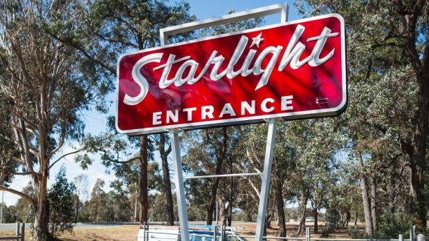 The restored Starlight drive in Cinema sign which has been returned to the Federal Highway. 