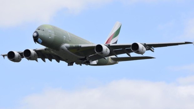 The final A380 flying from Toulouse to Hamburg prior to being painted in Emirates livery.