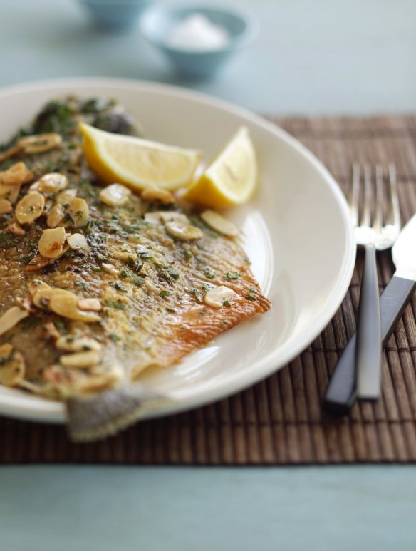 Whole flounder with brown butter.