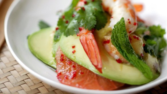 Prawn, avocado and grapefruit salad.