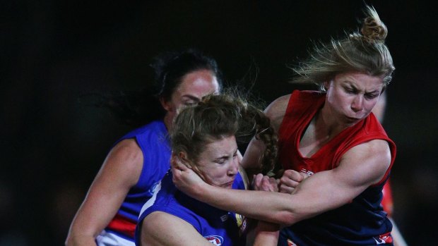 In action: Tiarna Ernst ruptured a kidney playing for Melbourne in an exhibition match 