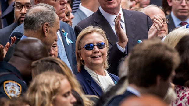 What is she hiding behind the glasses?  Hillary Clinton on September 11. 