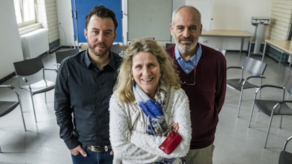 Dr Alex Wodak, right, and Matt Noffs, pictured here with The Schielestrasse centre's Gabi Becker, have embarked on a research mission to Europe where Switzerland and Germany have started a harm reduction revolution.