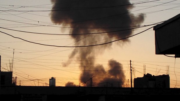 Smoke rises after a bomb attack in the city of Ramadi.