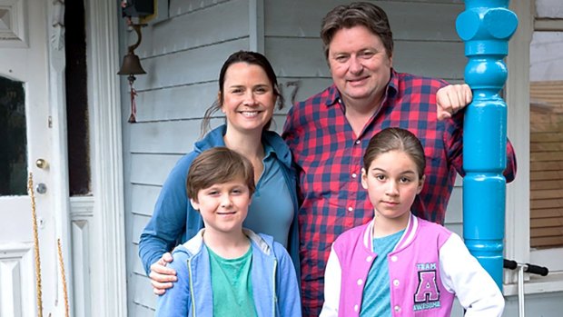 Dave O'Neil with TV wife Emily Taheny and children in his new comedy Dave.