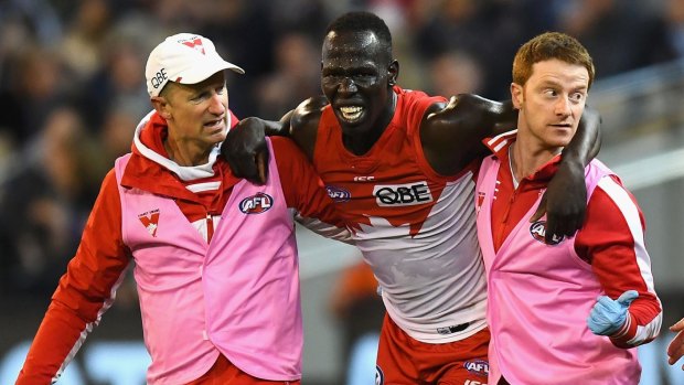 Ruled out: Aliir Aliir injured his knee in the preliminary final and will miss the grand final.