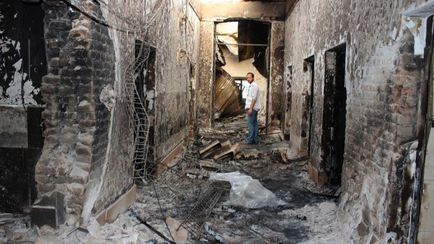The charred remains of the Medecins Sans Frontieres hospital in Kunduz, which treated wounded Taliban and government fighters alike, after it was hit by a US airstrike last month.