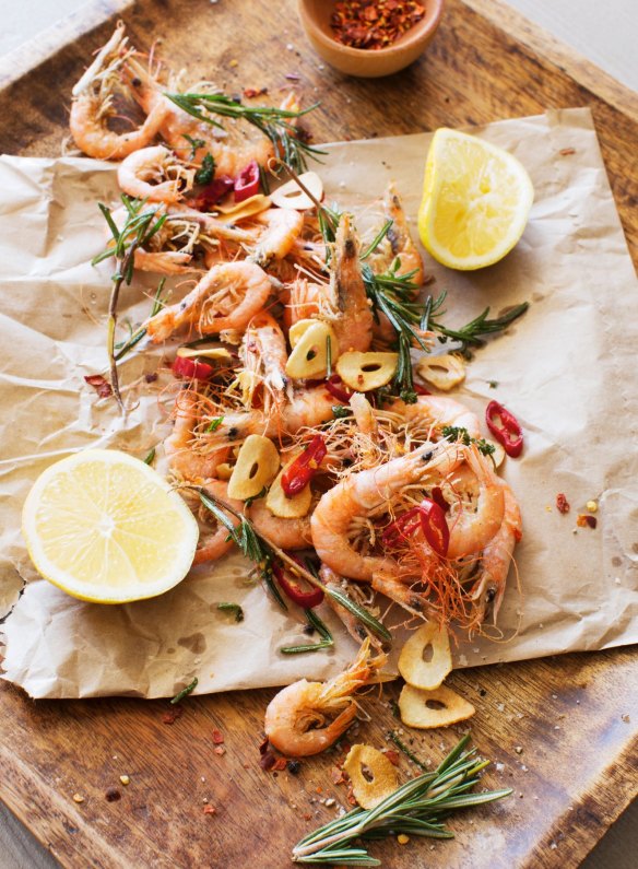 Crisp-fried school prawns.