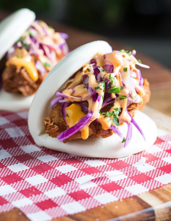 Deep-fried chicken and sriracha mayo bao from the Bao Bros.