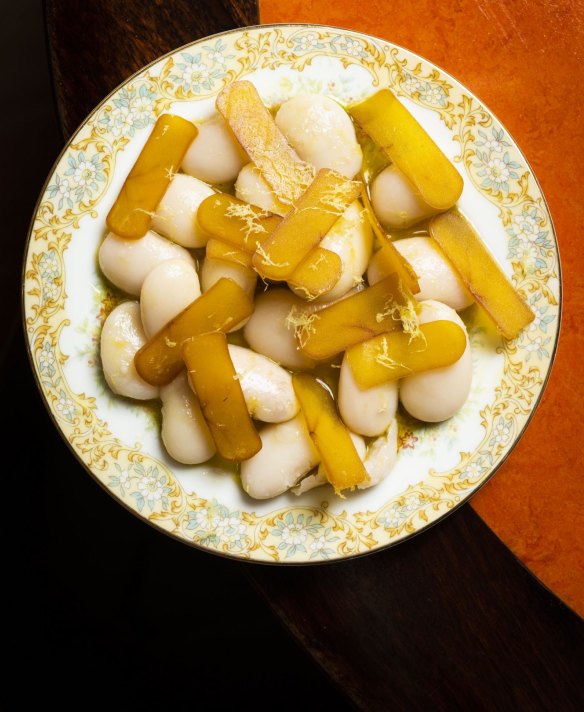 Fagioli (white beans) with lemon zest and shaved bottarga.