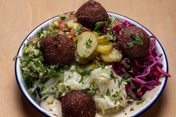 Red harissa falafel salad bowl is our pick from The Pita Man.