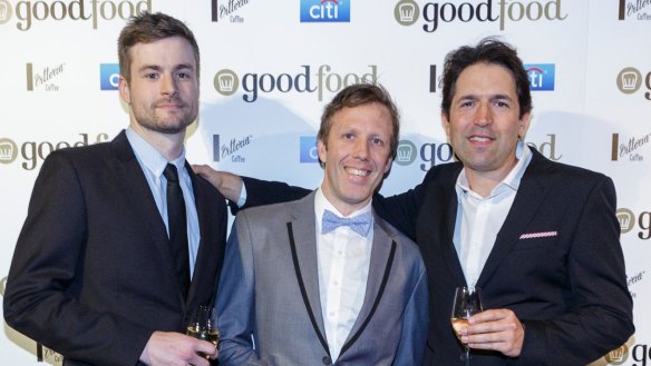 Chefs Thomas Woods (left) and Hayden McFarland (centre) from Woodland House, pictured with Ben Shewry from Attica.