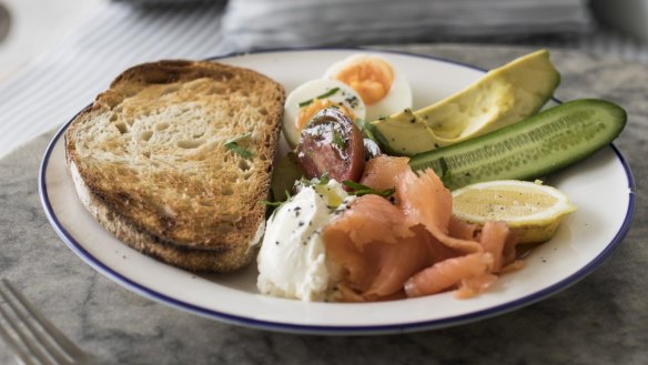 Eggs and smoked salmon are protein-rich breakfast additions.