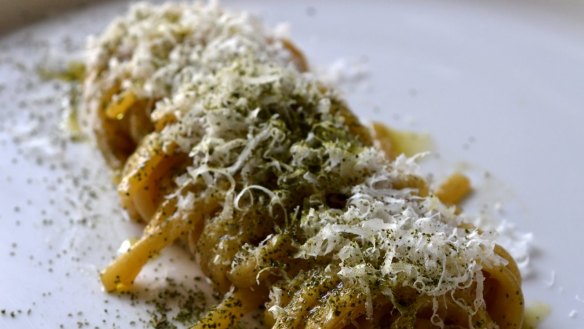 Tagliolini with onion jus and aged parmesan at Fico, Hobart.