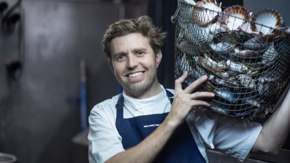 Stokehouse executive chef Jason Staudt with shells that are returned to the sea. 
