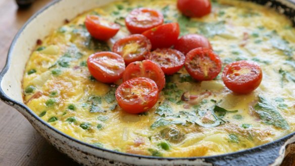 Jill Dupleix's potato, pea and bacon frittata.