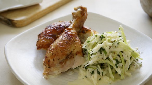 Frank Camorra's barbecue chicken with kohlrabi slaw. 