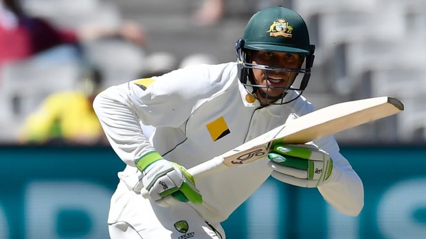 Getting closer: Usman Khawaja ended the day just a handful of runs short of triple figures.