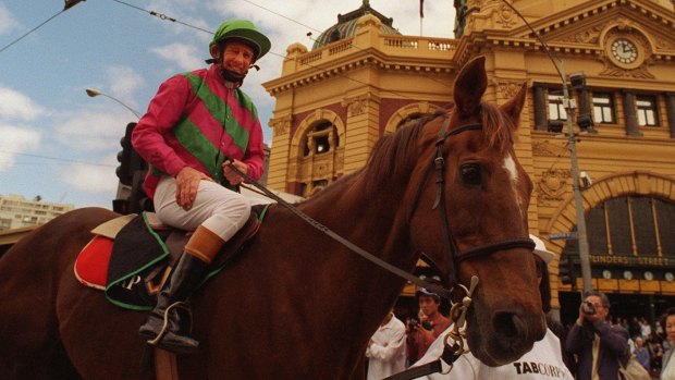 Winning team: Bob Skelton and 1976 Melbourne Cup winner Van der Hum.