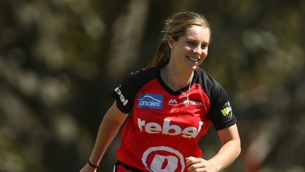 Sophie Molineux celebrates after taking the wicket of Tammy Beaumont.