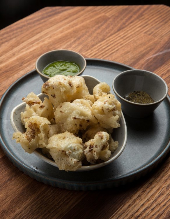 Bonza bar snack: Tempura cauliflower with salsa verde.