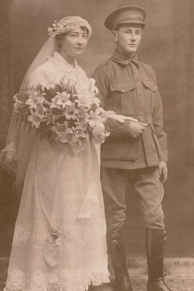 Happy couple: The wedding portrait of Kate McLeod and George Searle of Coogee, Sydney 1915.