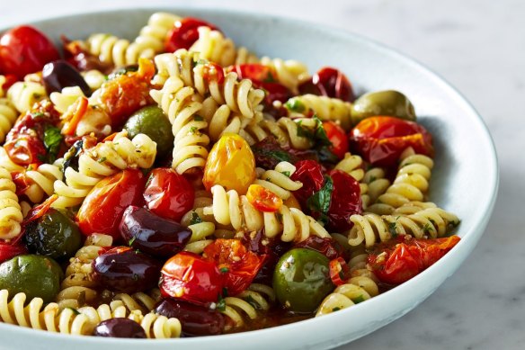 Adam Liaw's olive and tomato fusilli.