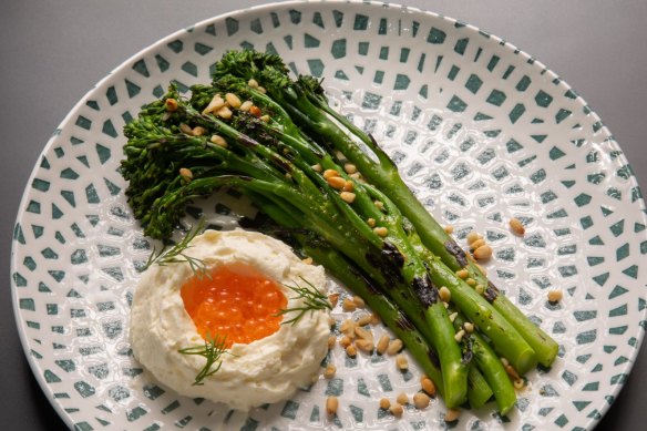 Broccolini, pine nuts and Yarra Valley caviar.