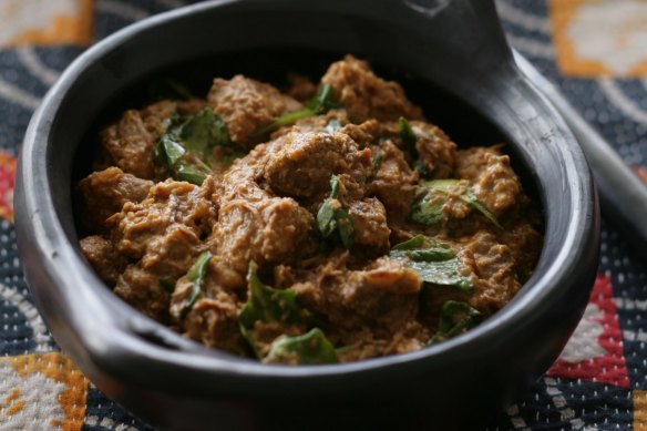 Indian lamb curry with spinach.