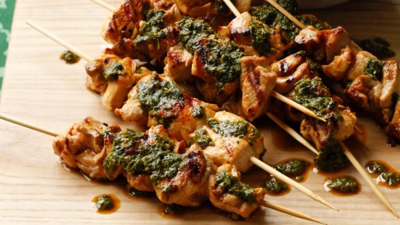 Chicken skewers with chermoula.