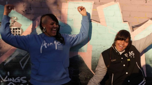 Emily ( black coat) and Alicia Johnson (blue coat), two sisters who were school captains for Dulwich High School. They are also involved in the Australian Indigenous Mentoring Experience.