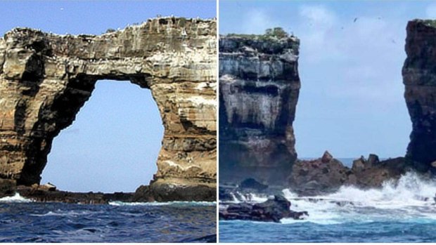 Darwin's Arch before and after the collapse.