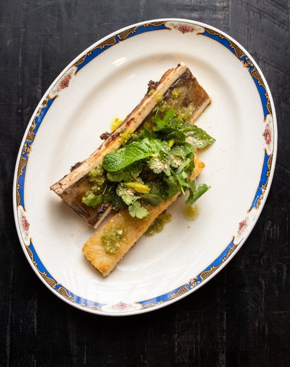 Bone marrow and sticky rice.