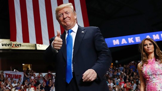President Donald Trump and first lady Melania Trump arrive for a rally in Youngstown, Ohio, on Tuesday.