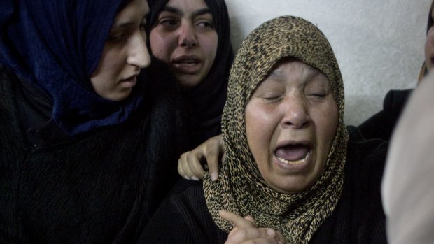 Mourners at the funeral of  Ramzi al-Kasrawi, one of the two Palestinians shot dead by Israeli soldiers in a controversial incident last week. Kasrawi was with Abdel Fattah al-Sharif, the wounded Palestinian who was killed by an Israel soldier.