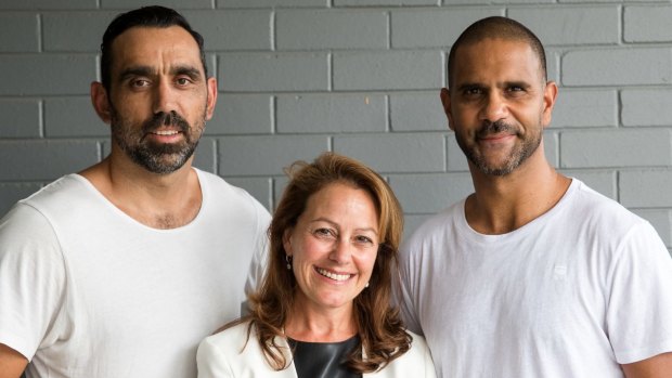 Holly Kramer has become a director at Go Foundation which was co-founded by Adam Goodes (left) and Michael O'Laughlin.