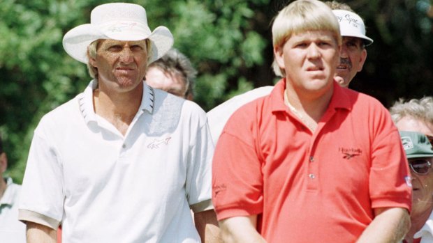 Daly, right, with Greg Norman at the British Open in 1996.