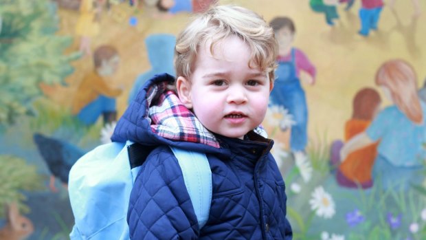 Prince George poses on his first day at the Westacre Montessori nursery school near Sandringham in Norfolk, England on January 6, 2016.