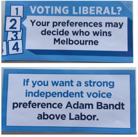 How to vote cards allegedly handed out by Greens supporters.