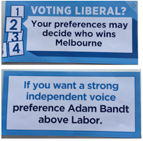 How to vote cards allegedly handed out by Greens supporters.